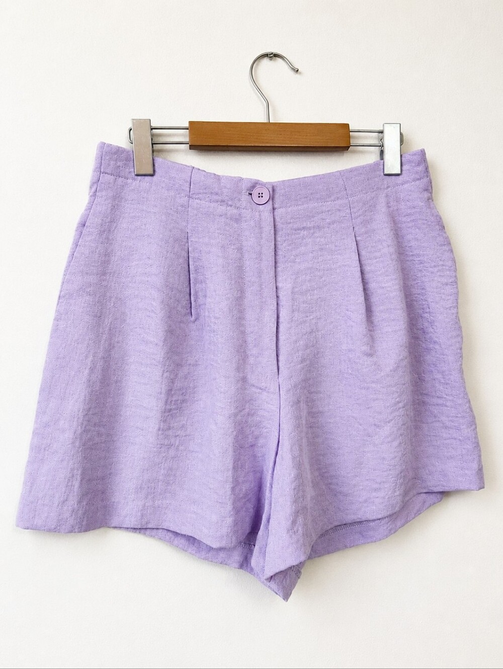 MANGO MNG Lilac Purple Pleated High Rise Paperbag Shorts with Tie Belt Size M